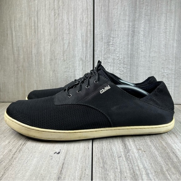 OluKai Nohea Moku Black Slip On Lace Up Collapseable Heel Sneaker Mens Size 13 - Picture 1 of 10